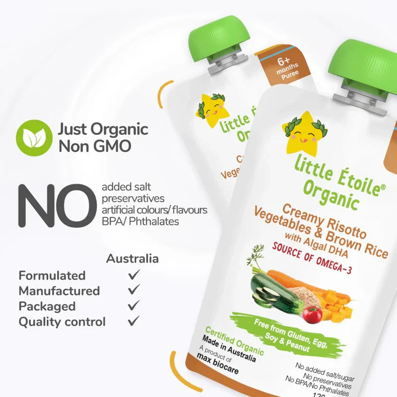 Organic Creamy Risotto, Vegetables & Brown Rice with DHA – 6+ Months, 120g