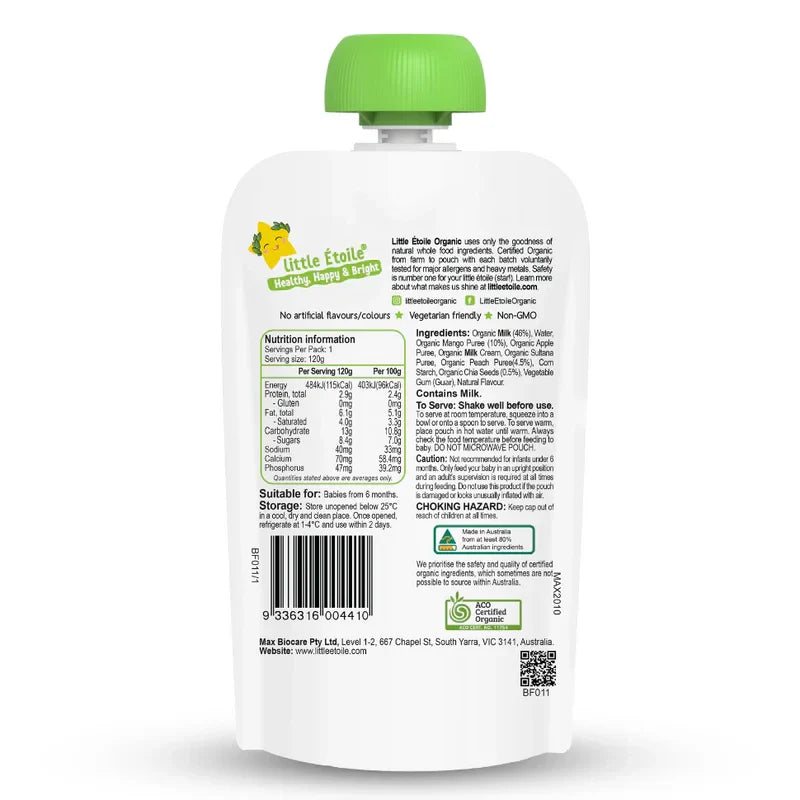 Organic Mango, Peach & Chia seed Custard – 6+ Months, 120g