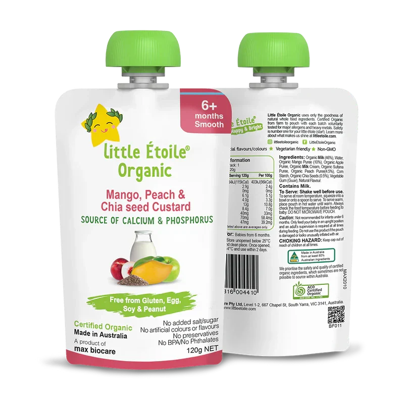 Organic Mango, Peach & Chia seed Custard – 6+ Months, 120g