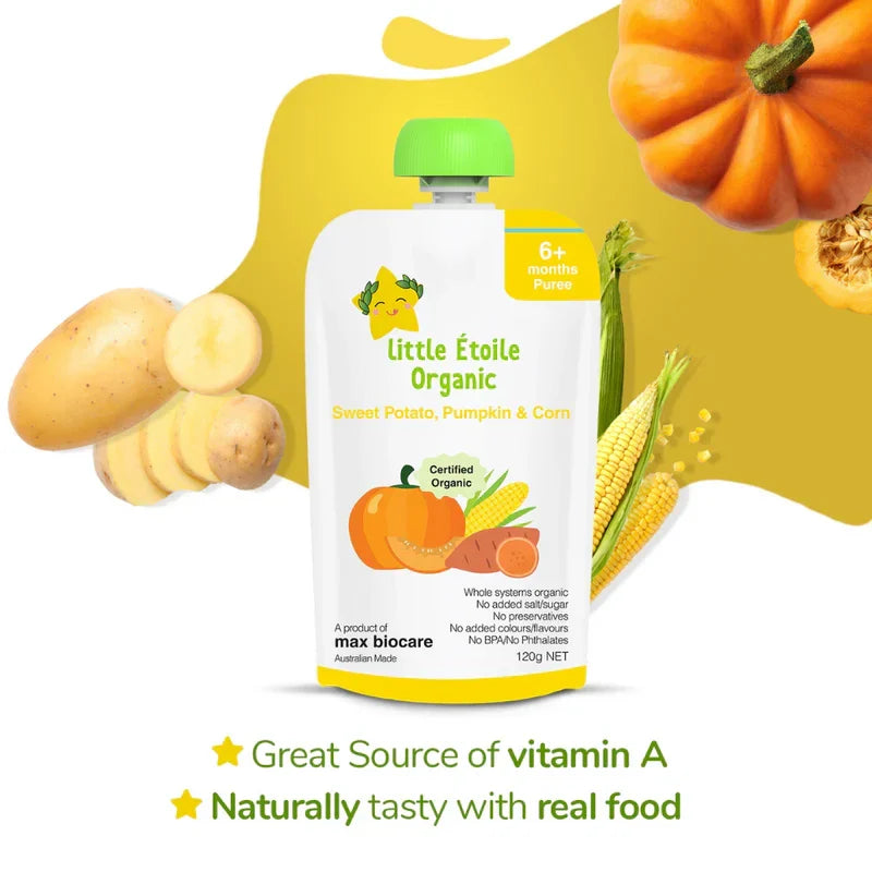 Organic Sweet Potato, Pumpkin & Corn – 6+ Months, 120g